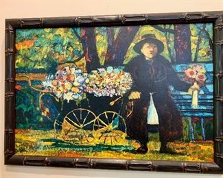 $1,750; "Flower Seller"; Original art in custom framed by Donald Purdy; 27.25"H x 39.25"W