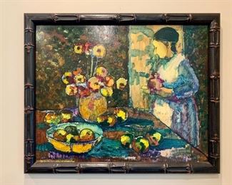 $1,950; "Setting the table"; Original art by Donald Purdy in custom frame by Goldleaf Framing; 27.5"H x 33.5"W