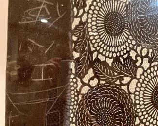 Detail; Black and White floral art framed and matted.