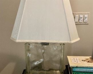 $295 EACH; Glass block lamp on metal base with shade