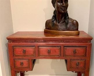 $795; Chinese Red lowboy; 34.5"H x 15.5"D x 38.5"W Sculpture NOT FOR SALE