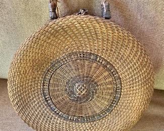 Detail; vintage woven round handbag