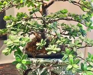 Antique Ceramic footed vase with artificial bonsai; 17.5"H