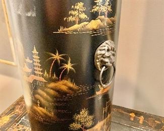 Detail; metal waste basket or umbrella stand