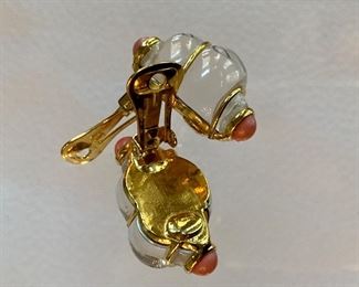 Detail; glass and stone clip earrings