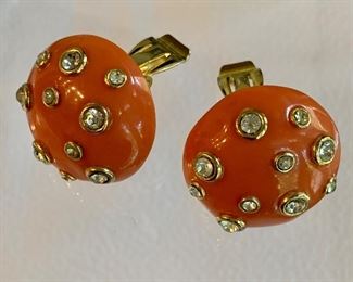 $40; Kenneth Jay Lane orange enamel clip earrings