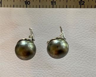 $30; Fashion large grey pearl clip earrings; stamped 'replica'