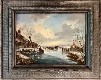 Original late 19th century oil, winter scene; signed; 23"H x 28"W