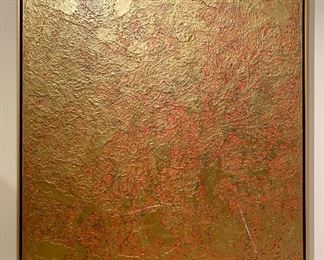 $9200; "Chinese Red and Gold"; Original Art by Reginal Porten. Oil and acrylic on canvas, framed. 49.25"H x 49.25"W