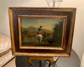 PAIR; Second of two small framed original oil rural scenes on stands. Unsigned. 10" by 12" without stand