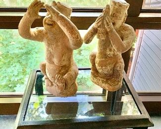 $795 PAIR; Terra Cotta figurines "drinking" and "praying".