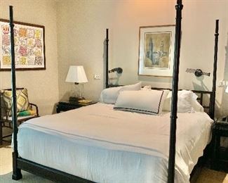 $995; Painted black King size wood, four poster bed (Mattress not for sale)