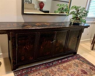 $5,900 Black lacquered, alter coffer; Approx. 7' long; 26" high and 17.5" deep