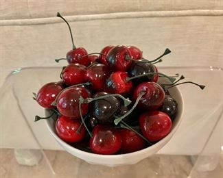 $20 Bowl of faux cherries; 5" diameter