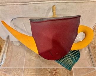 $75 Signed, "Teapot", clay wall art (front)