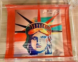 $30 Peter Max print on canvas; 16" by 16"