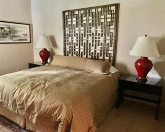 Room view, lamps and headboard are sold