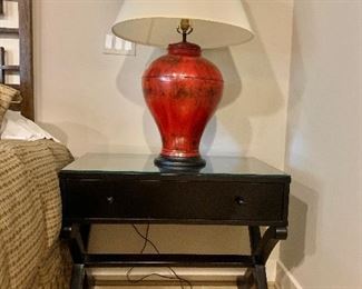 $595 PAIR of side tables/night stands. One of two. 26.5"H x 21"D x 32"W. LAMP SOLD