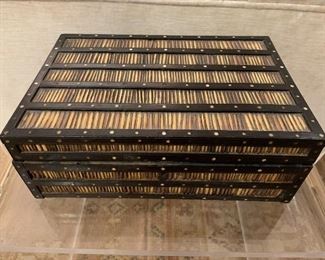 $225 Antique Porcupine Quill Box; Approx. 10" wide. 6" deep and 3" high