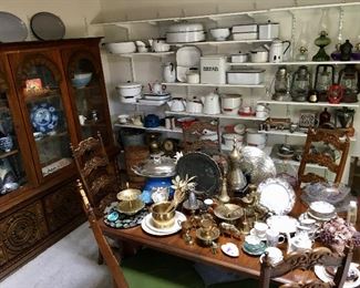 Dining table and chairs set, hutch