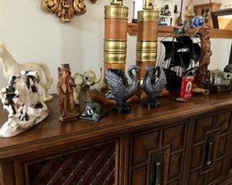 Goose, horse, elephant, boat, cannon figurines