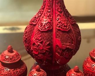 Carved vase and small ginger jars