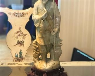 18" Soapstone Oriental Fisherman