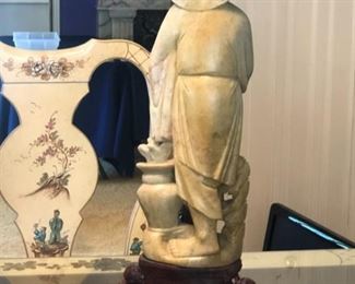 18" Soapstone Oriental Fisherman