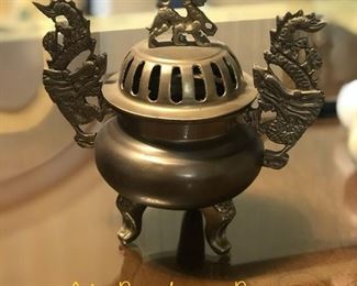 Asian Brass incense Burner Dragon 7"
