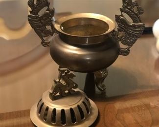 Asian Brass incense Burner Dragon 7"