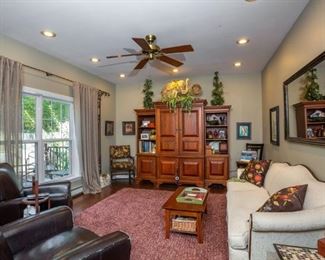 Most pieces from this room available including wallunit, sofa, chairs, (see other picture for them recovered) coffee & end tables, mirror and framed prints.