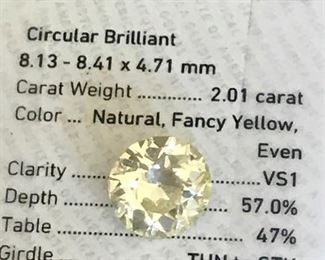 GIA Certified Natural Fancy Yellow Diamond 2.01ct VS1 Clarity