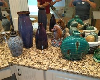 Art glass vases and shelf decor
