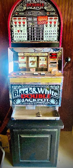 Black and White double jackpot slot Machine in perfect working condition! It can be yours by bidding on the online auction- follow this link to bid!
https://www.estatesales.net/TX/Weatherford/76086/marketplace/26689
