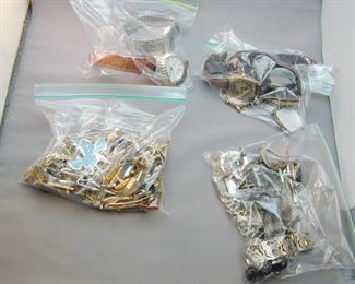 Bags Lots - cuff links, vintage watches, contemporary watches & bag lot assorted silver jewelry.
