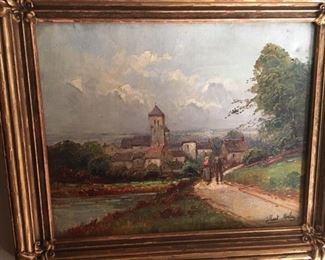 Oil on canvas village landscape 12" x 15.5" $550.