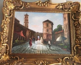 Oil on canvas Village scene 11.5" x 15.25" $450.