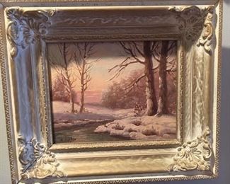 Roberta Lester Oil on board Winter landscape 7.5" x 9.5" $ 420.