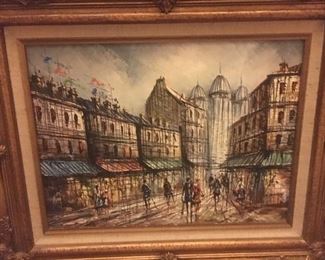 Oil on canvas city scene by M. Duchamp
16" x 12" $500.