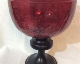 16" tall Cranberry glass footed bowl $125.