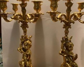 Very ORNATE CHERUB Candelabras Heavy Brass/gold
20" High Beautiful ! Pair $750.