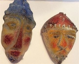Acrylic Formed Demential Faces Tribal 8.5" high and 5" high Pair $350.
