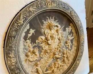 Italian Soapstone VERY HEAVY Circular Disc From Italy 26" in diameter 2" deep Have original Box A Masterpiece $850.