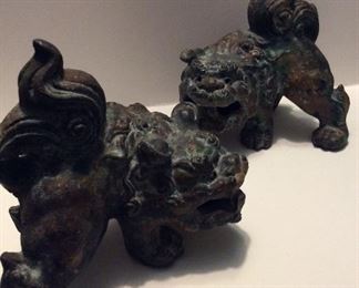 Chinese Guardian Very OLD antique Temple Foo Dogs/Dragons 7''High 7" wide Pair $2500.