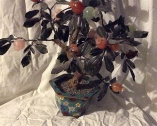 Jade * Rose *Quartz* Carnelian* Turquoise * TREE
14 inches tall Cloisonné Pot $ 575.