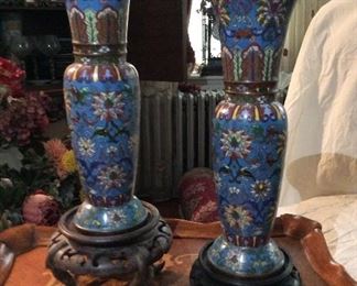 Antique Cloisonne Chinese Vases "BEAUTIFUL" Pair 16" tall $495. set