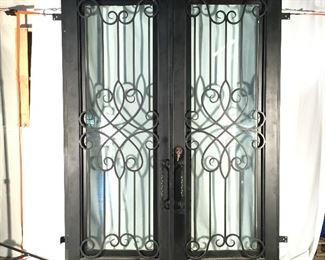 ATTENTION BUILDERS New Iron Double Doors Glass windows OPEN to clean ...........with FRAME & Keys Standard Double width $3200.