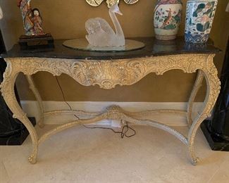 Distressed Finish Console w Marble Top