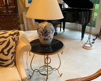 Round Marble Top Table w Gold Leaf Finish