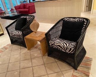 Black Zebra Print Wicker Chairs